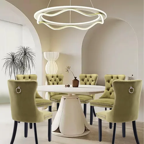 Miniatura 36 de Juego de 2 sillas de comedor tapizadas de terciopelo, sillas laterales de cocina de estilo moderno con ribete de cabeza de clavo y patas de madera