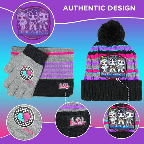 Miniatura 6 de LOL Surprise - Conjunto de sombrero y guante de invierno para niñas y niños pequeños sombrero de invierno con bufanda y sombrero y guante para niños