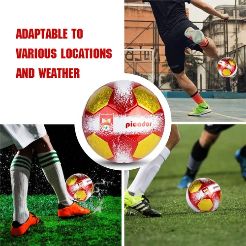 Miniatura 6 de PP PICADOR Balones de fútbol tamaño 4, pelota de fútbol de cuero láser para entrenamiento deportivo y juego de partidos, juego de bolas de fútbol