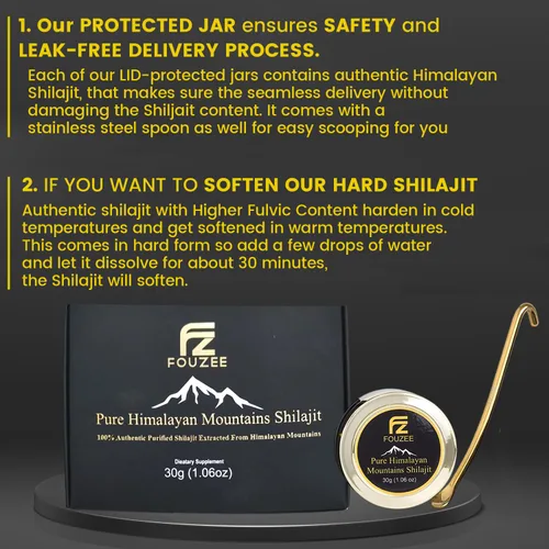 Miniatura 2 de FOUZEE Shilajit Pure Himalayan Mountains - 77% + consistencia dura auténtica de ácido fúlvico, fuente natural de ácido fúlvico, más de 85 minerales