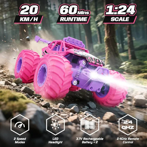 Miniatura 3 de Auto a control remoto, autos RC todo terreno con interruptor de velocidad, camión RC con faros LED y baterías recargables, juguete Monster Truck