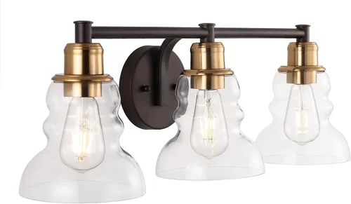 Miniatura 8 de JONATHAN Y JYL3544A - Lámpara de tocador de 6.5 pulgadas con pantalla de cristal transparente, bronce aceitado, moderno, industrial, rústico