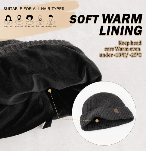 Miniatura 2 de Wmcaps Gorros cálidos para hombres y mujeres, gorro con forro polar cálido para invierno, unisex, a la moda, gorro de punto con puños