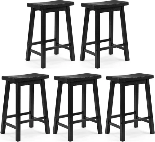 Miniatura 10 de PJ Wood Taburete de cocina con asiento de silla de montar de 24 pulgadas con placa de pie - negro