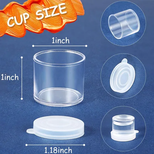 Miniatura 2 de Outus Taza de pintura pequeña con tapas, mini macetas de plástico vacías para pintura reutilizables, a prueba de derrames, para almacenamiento