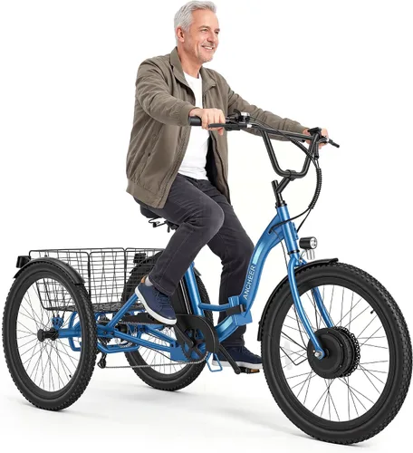 Miniatura 11 de ANCHEER Triciclo eléctrico para adultos, triciclo eléctrico plegable de pico de 600 W, bicicleta eléctrica de 24 pulgadas y 499 Wh para personas