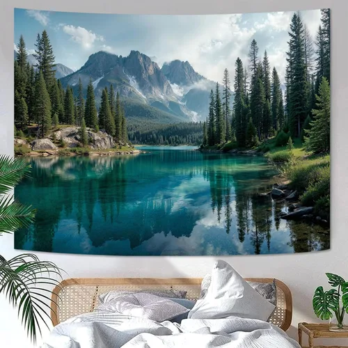 Miniatura 50 de Zussun Tapiz de Bosque Natural de Montaña Tapiz Verde de Pino Luz Solar Selva para Dormitorio Estético Planta Paisaje de Montaña Tapices Pequeños