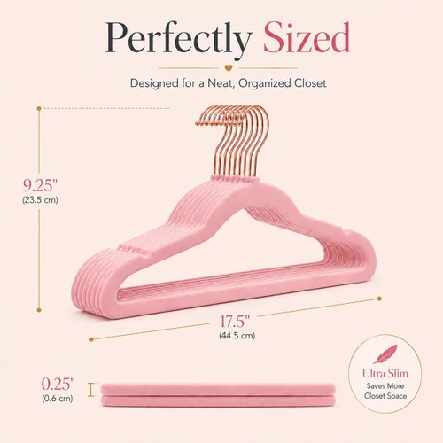 Miniatura 8 de Smartor Perchas de terciopelo rosa – Paquete de 50 perchas de fieltro antideslizantes de terciopelo rosa dorado, perchas de fieltro de alta