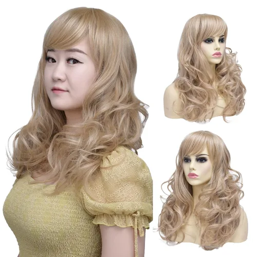 Miniatura 2 de SYXLCYGG Pelucas largas de 22 pulgadas, rubia, ondulada, sintética, para uso diario, para mujer, disfraces de Halloween, fiestas, pelucas de cabello