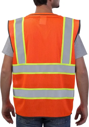 Miniatura 2 de Chaleco de Seguridad Reflectante Neopelta Naranja de Malla, Chaleco de Alta Visibilidad con Bolsillos y Cremallera, Cuello Acolchado, Chaleco