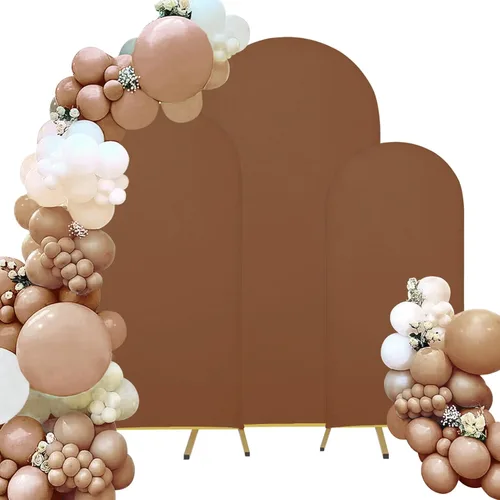 Miniatura 18 de Juego de 3 fundas de elastano ajustables para arco de boda, color beige, cubierta de fondo para arco de Chiara, parte superior redonda, para boda