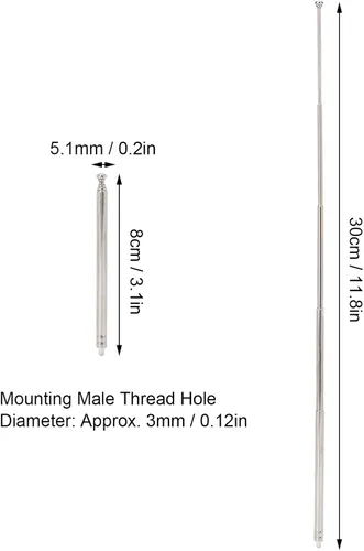 Miniatura 4 de Antena telescópica, 11.8 in/11.8 pulgadas, longitud completa, 5 secciones, antena telescópica, antena de radio portátil, repuesto compatible con TV