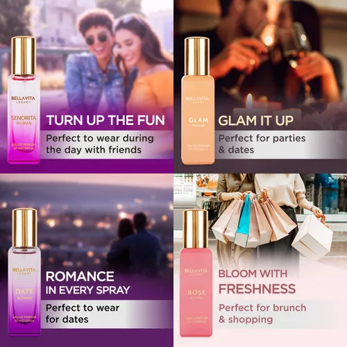Miniatura 8 de Bellavita - Set de regalo de perfume de lujo para mujer con rosa, senorita, fecha y glamour, 2.7 fl oz, perfume para mujer, pimienta rosa, yuzu