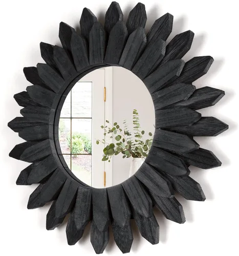 Honiway Espejo de pared negro de 12 pulgadas, decoración de pared bohemia de madera, espejo decorativo para decoración de habitación, decoración del