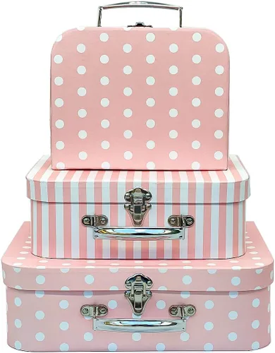Juego de 3 maletas de cartón decorativas, compatibles con organizador de almacenamiento Barbie, ropa de muñeca, juguetes, fotos, accesorios, Puntos