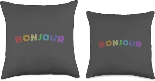 Miniatura 3 de France greeting Bonjour Bonjour - Almohada de felicitación francesa, 16 x 16 pulgadas, multicolor