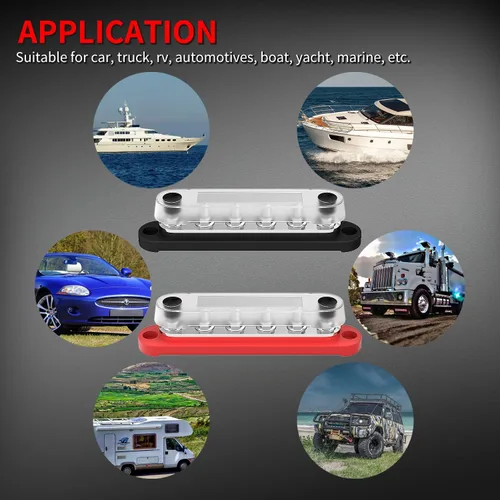 Miniatura 6 de DaierTek - Barra colectora de 300A 12V marina, bloque de distribución de potencia con cubierta, 6 pernos de 3/8" (M10), máximo 300V CA, 48V CC