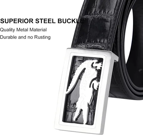 Miniatura 4 de PIJUSHI Cinturón de cuero de cocodrilo para hombre con hebilla de placa, cinturón de cuero para hombre