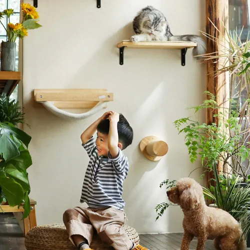 Miniatura 7 de FUKUMARU Muebles de pared para gatos, escalones para paneles de yeso, escaleras de gatitos para montar en la pared con estante de yute para gatitos
