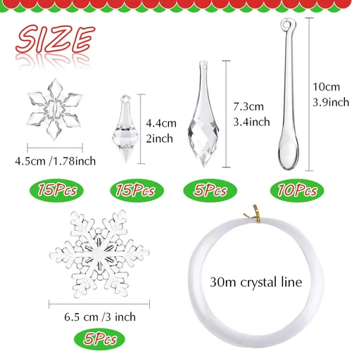 Miniatura 2 de FEPITO Juego de 50 piezas de carámbanos acrílicos para decoración navideña, carámbanos colgantes, carámbanos de Navidad, copos de nieve