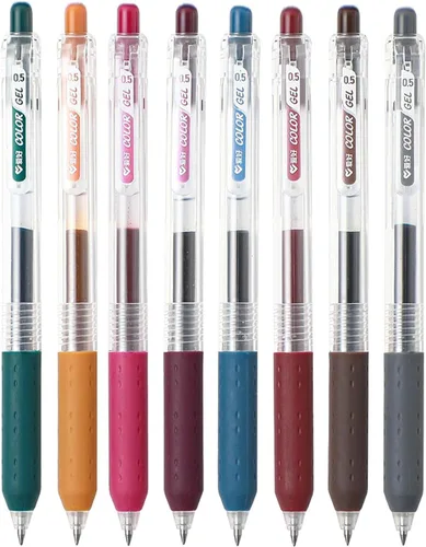 AIHAO Bolígrafos de gel retráctiles, paquete de 8 colores vintage de punta fina de 0.020 in para escritura suave, planificador, diario, toma de