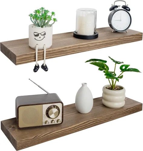 Miniatura 53 de BGMG Estantes flotantes de madera de 12 pulgadas, estantes flotantes negros, estantes de pared de madera maciza para baño, sala de estar