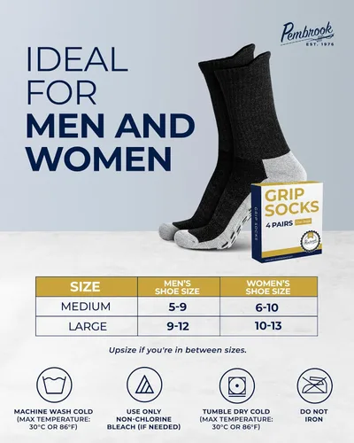 Miniatura 12 de Pembrook 4 pares de calcetines antideslizantes para hombres, mujeres, marido, papá, calcetines de agarre para hospital, yoga, pilates, barre