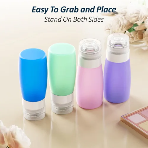 Miniatura 6 de PACKISM Paquete de 5 bolsas de aseo aprobadas por la TSA con botellas, kit de contenedor de viaje de silicona de 3 onzas a prueba de fugas