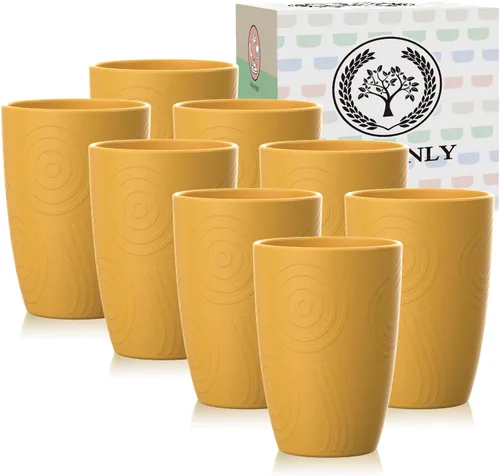 Miniatura 22 de Homienly Tazas de paja de trigo 8 piezas, tazas de plástico irrompibles, taza de beber reutilizable, apta para lavavajillas, vasos de agua con Beige