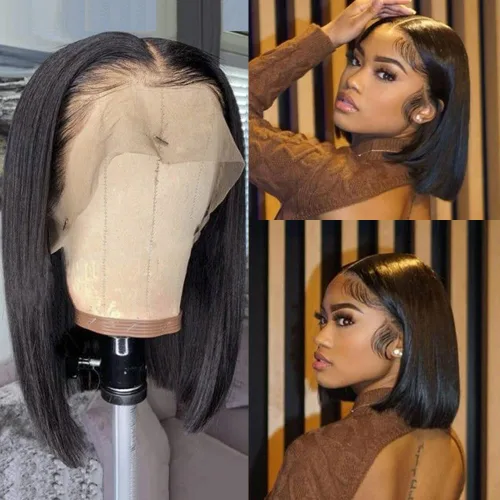 Miniatura 5 de Pelucas de Encaje Frontal 13x6 de Cabello Humano, Peluca Bob de Cabello Humano, Peluca de Encaje Frontal, Pelucas sin Pegamento de Cabello Humano
