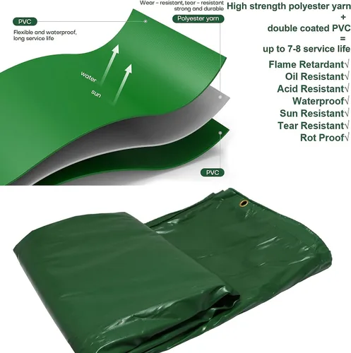 Miniatura 3 de 10' x 20' Cubiertas de lona de vinilo verde resistente de 14 mil para usos múltiples: impermeable, resistente al sol, techo, lona a prueba