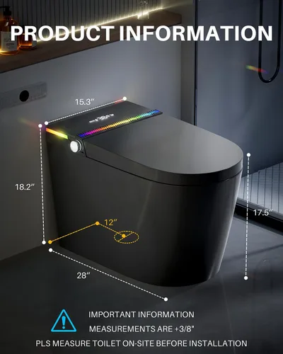 Miniatura 8 de WinZo Inodoro inteligente con bidé integrado, tapa de apertura y cierre automático con secadora, altura cómoda ADA, agua caliente instantánea, corte