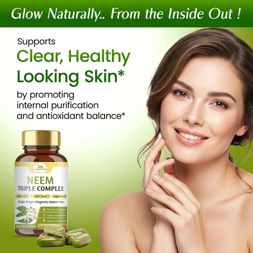 Miniatura 6 de Organic Veda Neem Capsules Triple Complex Extractos de hojas de neem, corteza y flores, suplemento de hierbas para el acné, limpia y limpia la salud