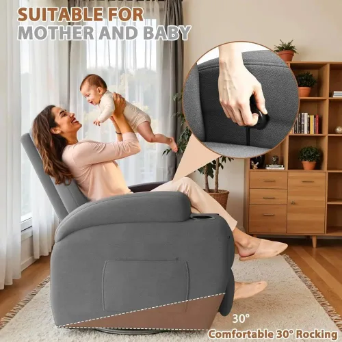 Miniatura 5 de Silla reclinable giratoria con masaje, rotación de 360 grados, silla ergonómica para adultos, función de masaje vibratorio (gris)
