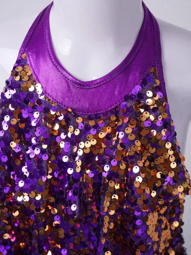 Miniatura 5 de Agoky Vestido de baile de ballet brillante para niños y niñas, trajes de baile latino modernos, trajes de baile para escenario, ropa deportiva