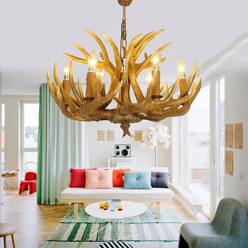 Miniatura 6 de Candelabro de Asta, Candelabro de Ciervo de Resina 6 Luces Estilo Vintage, 26 Pulgadas Grande Artificial para Sala de Estar, Cabaña, Comedor, Café