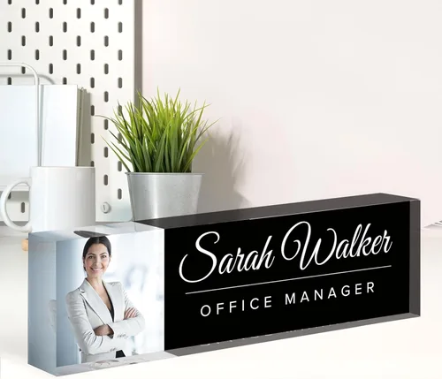 Placa de nombre de escritorio personalizada con foto, placa de nombre personalizada para escritorio, decoración de oficina para mujeres y hombres,