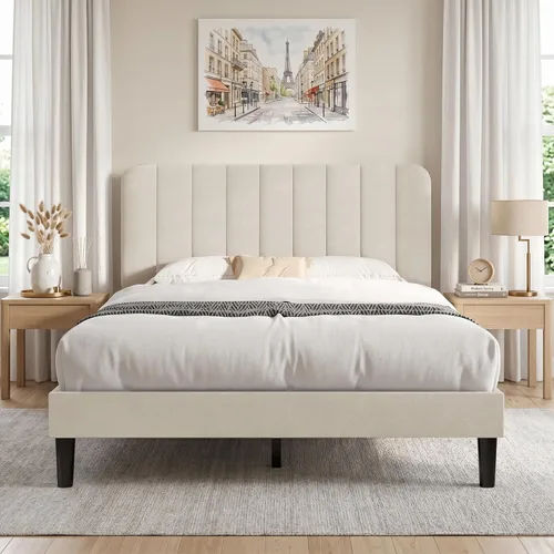 Miniatura 43 de VECELO Marco de Cama Tapizada Tamaño Full con 4 Cajones y Cabecero, Marco de Cama Plataforma de Almacenamiento de Terciopelo, Soporte de Listones