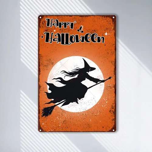 Miniatura 2 de Letrero de hojalata retro con diseño de bruja de Halloween para pared de garaje, pared de taller, 8.00 x 12.00 pulgadas