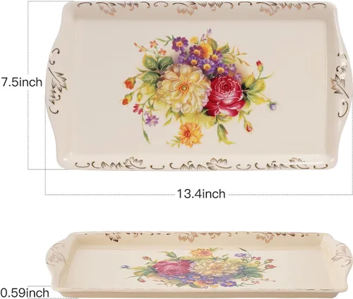 Miniatura 4 de YOLIFE Bandeja decorativa de cerámica floral para fiesta de té, 13.5 x 7.5 pulgadas