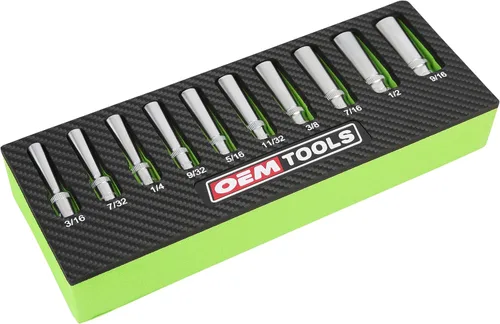 OEMTOOLS 23985 Juego de 10 piezas de llaves profundas de 1/4 de pulgada, tamaños SAE 3/16"-9/16", juego de llaves de vaso de 1/4 de unidad