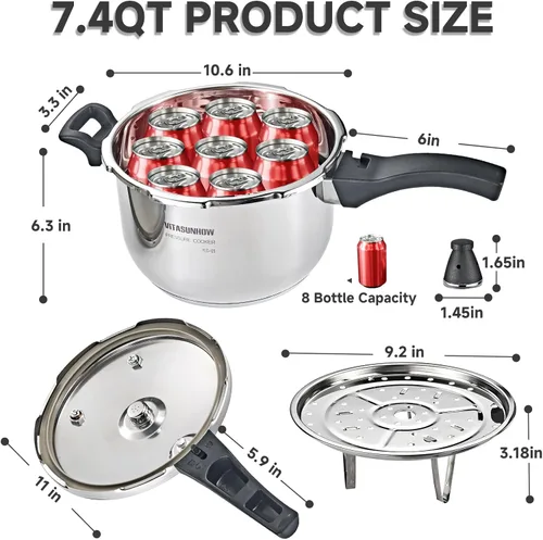 Miniatura 7 de Olla a presión de acero inoxidable con cesta de vapor, cocción más rápida y liberación de presión de seguridad (7 litros)