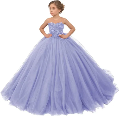 Miniatura 11 de Precioso vestido de niña de flores de tul para niños de boda con cuentas princesa sin mangas vestidos de baile