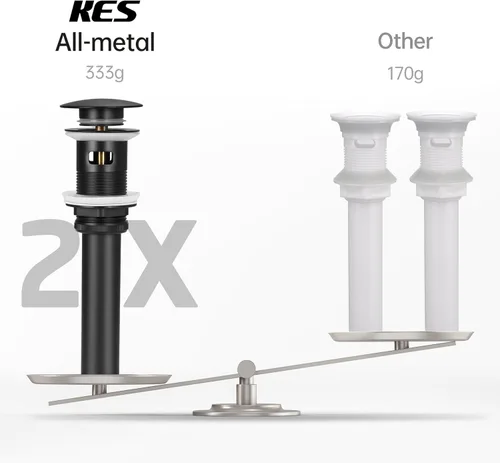 Miniatura 3 de KES Desagüe para lavabo con rebosadero, tapón emergente negro mate, paquete de 2 unidades para lavabo de tocador, tapón de drenaje de metal total