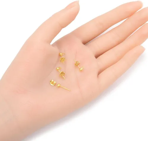 Miniatura 2 de Adabele - 2 pares de aretes de plata de ley chapados en oro real de 0.118 pulgadas, anillo abierto de bola pequeña con 4 piezas de tuerca