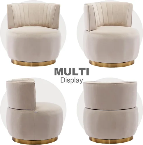 Miniatura 3 de Luxyhome - Silla giratoria de barril 360, de terciopelo, moderna silla decorativa tapizada de mediados de siglo, silla auxiliar redonda de sherpa