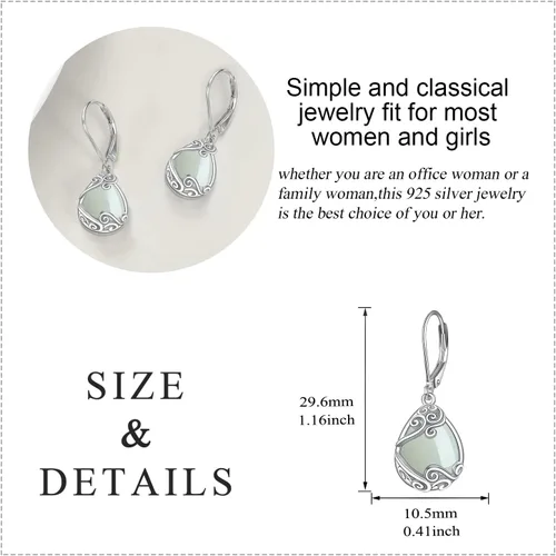Miniatura 100 de Aretes colgantes con forma de lágrima de filigrana de piedra lunar de plata de ley 925 con cierre de palanca para mujer, regalos de joyería