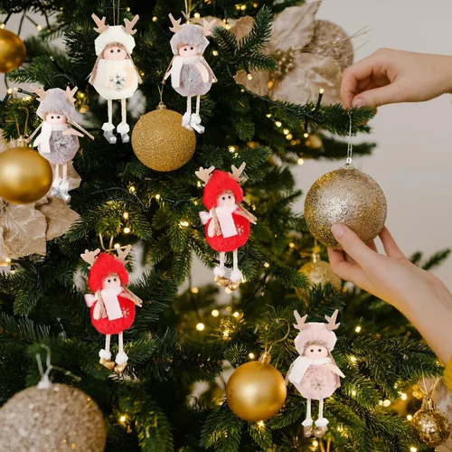 Miniatura 3 de FZBNSRKO 6 adornos de ángel de peluche de Navidad, encantadores colgantes de muñeca de peluche, adorno de ángel para decoración de Navidad, Año