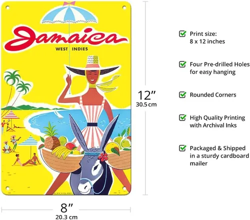 Miniatura 2 de Pacifica Island Art Jamaica – West Indies – Caribe – Vendedor jamaicano de frutas de playa en burro – Póster de viaje vintage c.1950s – Cartel