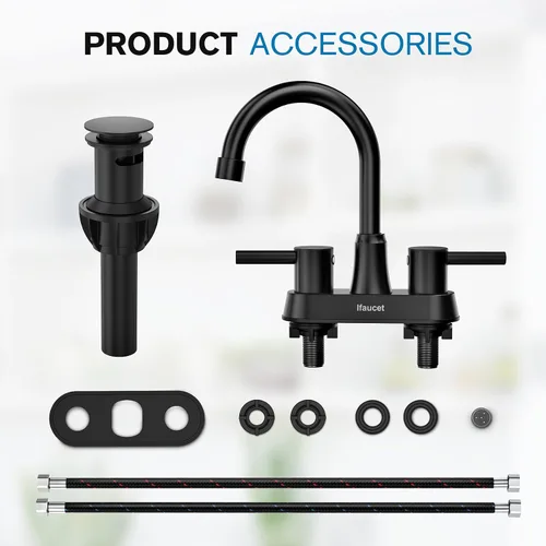 Miniatura 6 de Grifo de baño negro de 3 agujeros, grifos de baño para fregadero de 3 agujeros, grifo de lavabo de baño, juego central de 4 pulgadas y 2 asas, sin